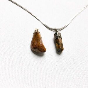 925 Stamped Chain and Two Brown Stone Pendants Necklace Bundle Tiger Eye